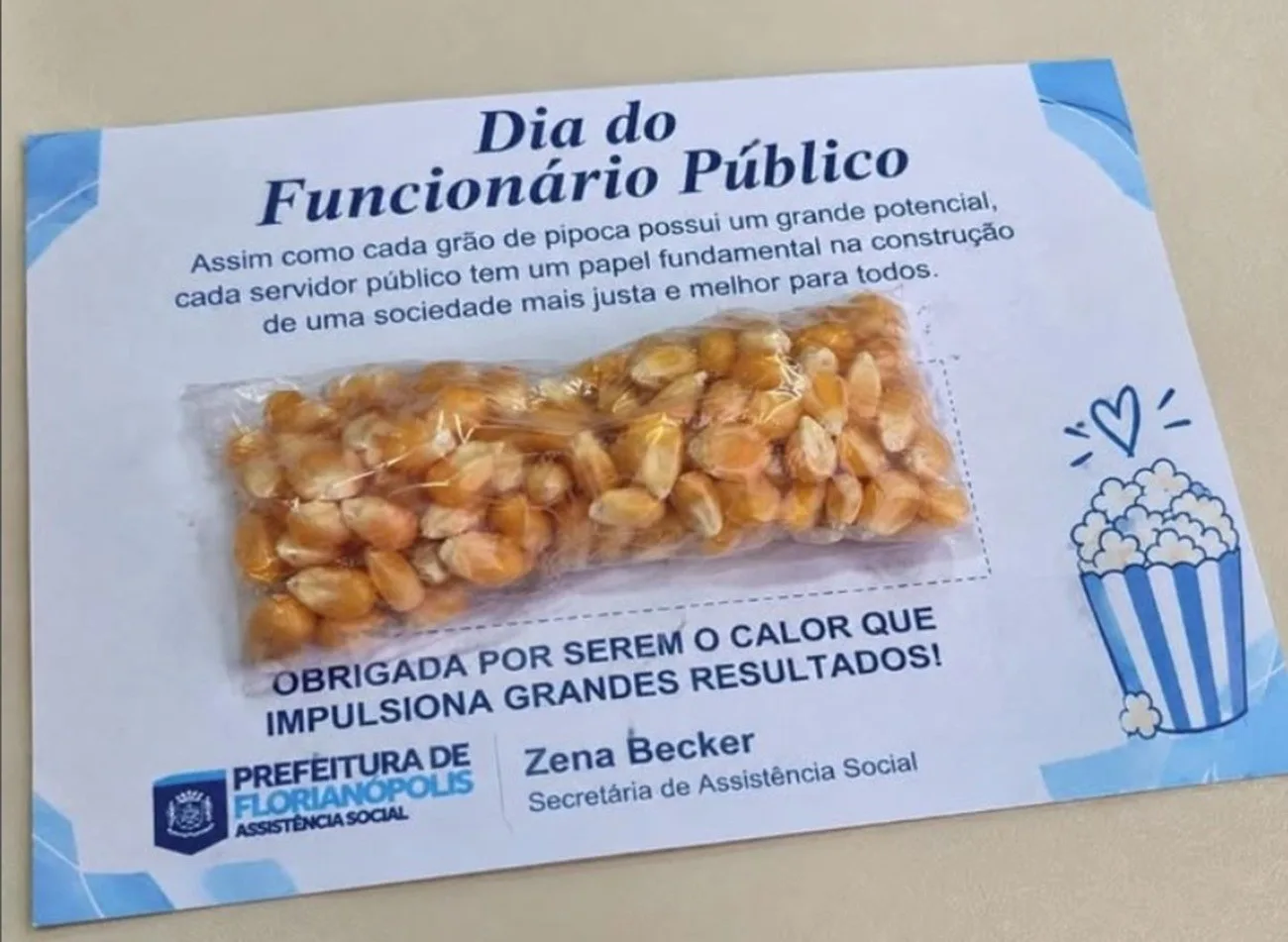 Prefeitura de Florianópolis é criticada após dar milho de pipoca a servidores