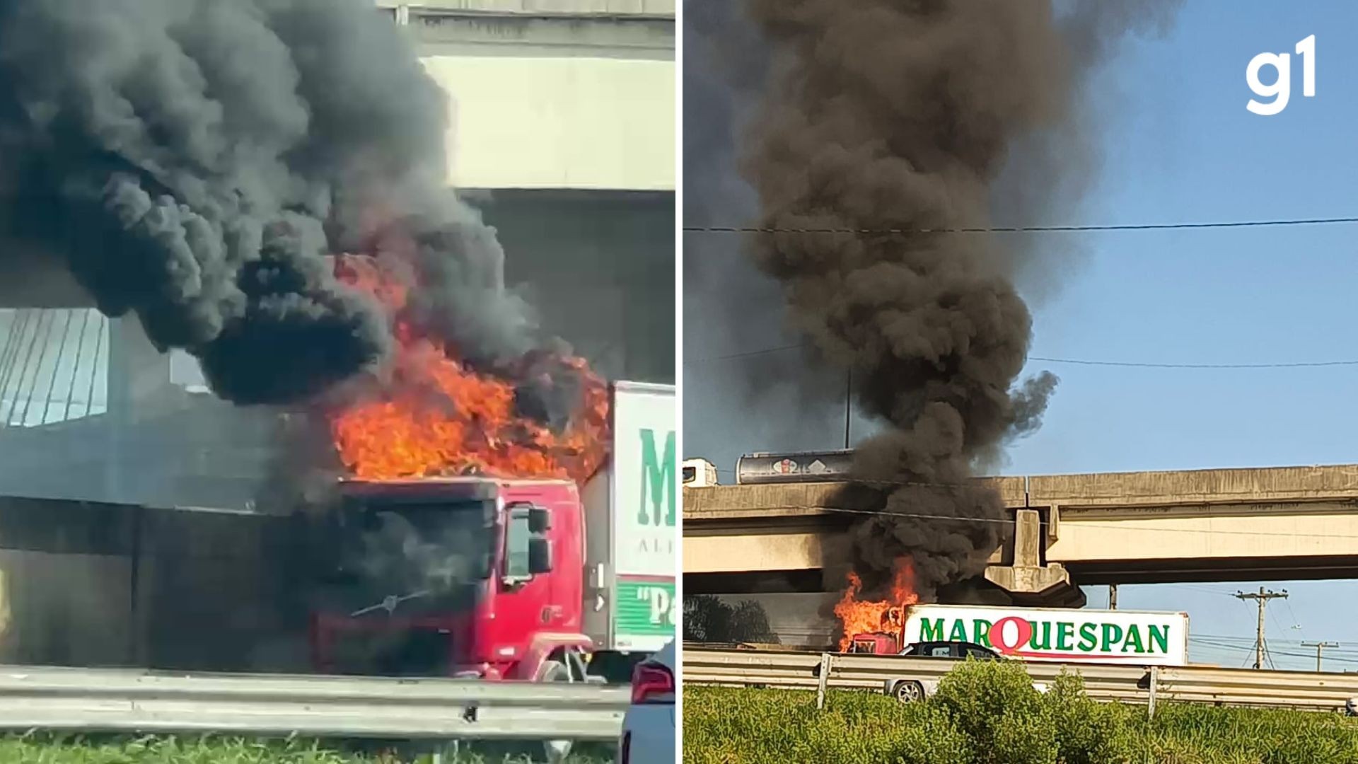 Caminhão pega fogo na saída de Porto Alegre e causa congestionamento