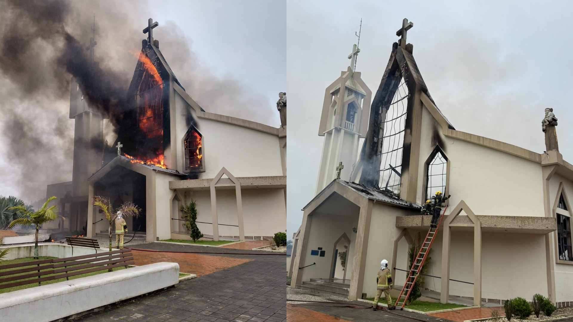 Incêndio atinge Igreja Matriz em Treze de Maio, no Sul catarinense