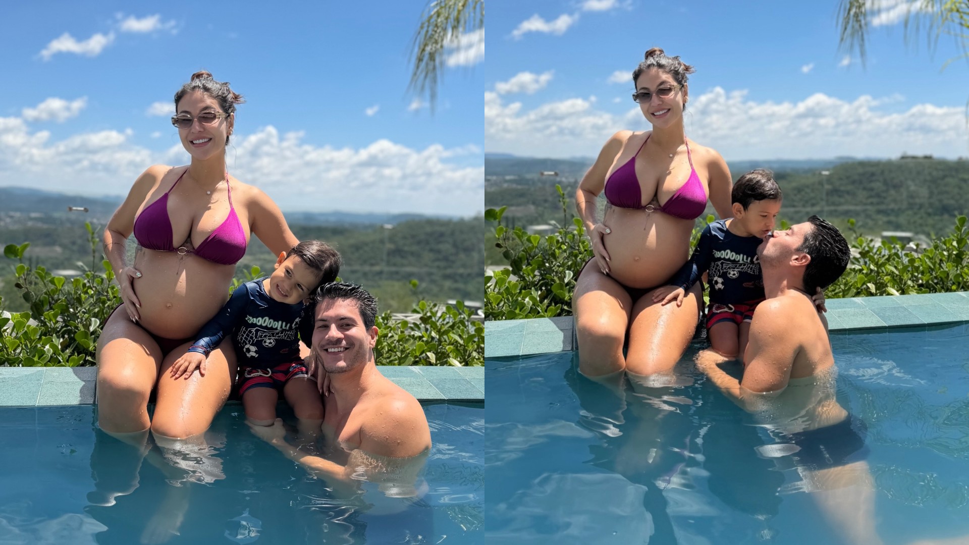 Jheny Santucci exibe gravidez em dia de piscina com Arthur Aguiar