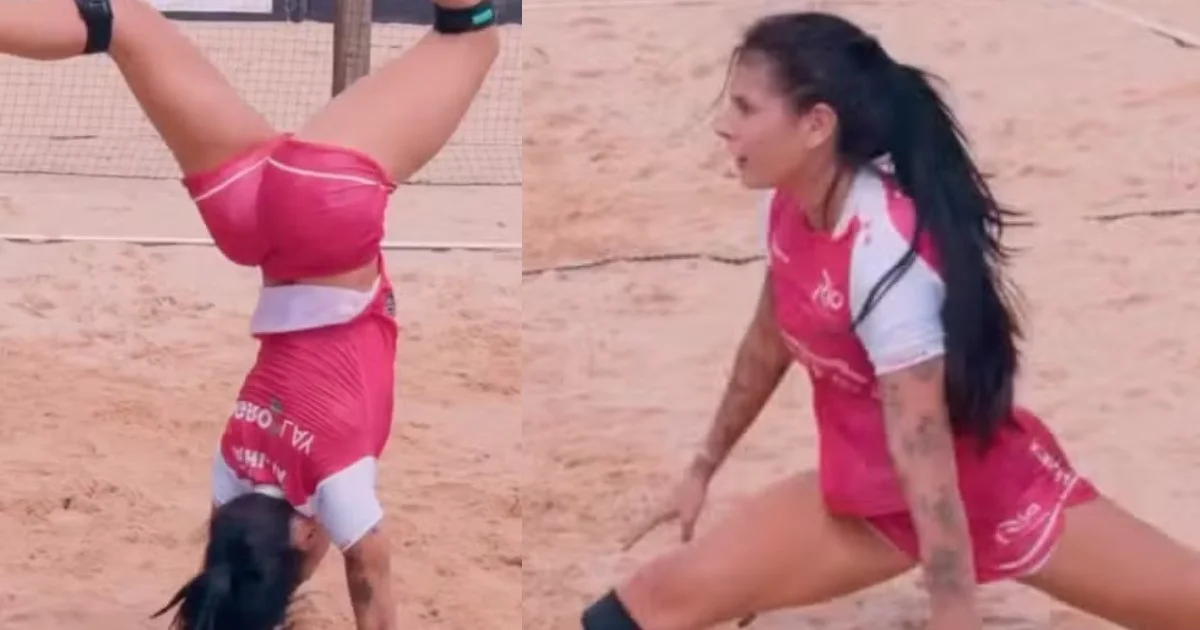 Ana Castela surpreende ao realizar acrobacias durante partida de futevôlei