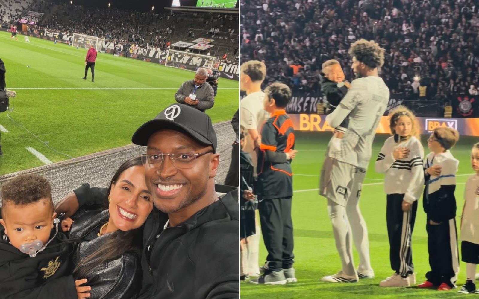 Thiaguinho se emociona com filho entrando em campo com goleiro do Corinthians