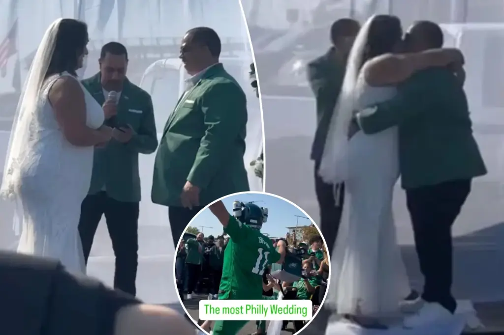 Casamento em festa de torcedores do Philadelphia Eagles chama atenção