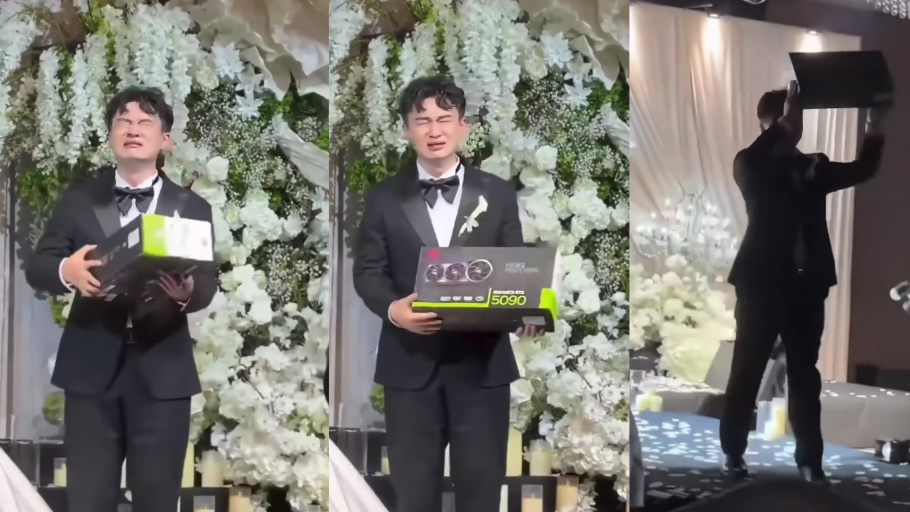 Noivo se emociona ao ganhar placa de vídeo RTX 5090 em casamento